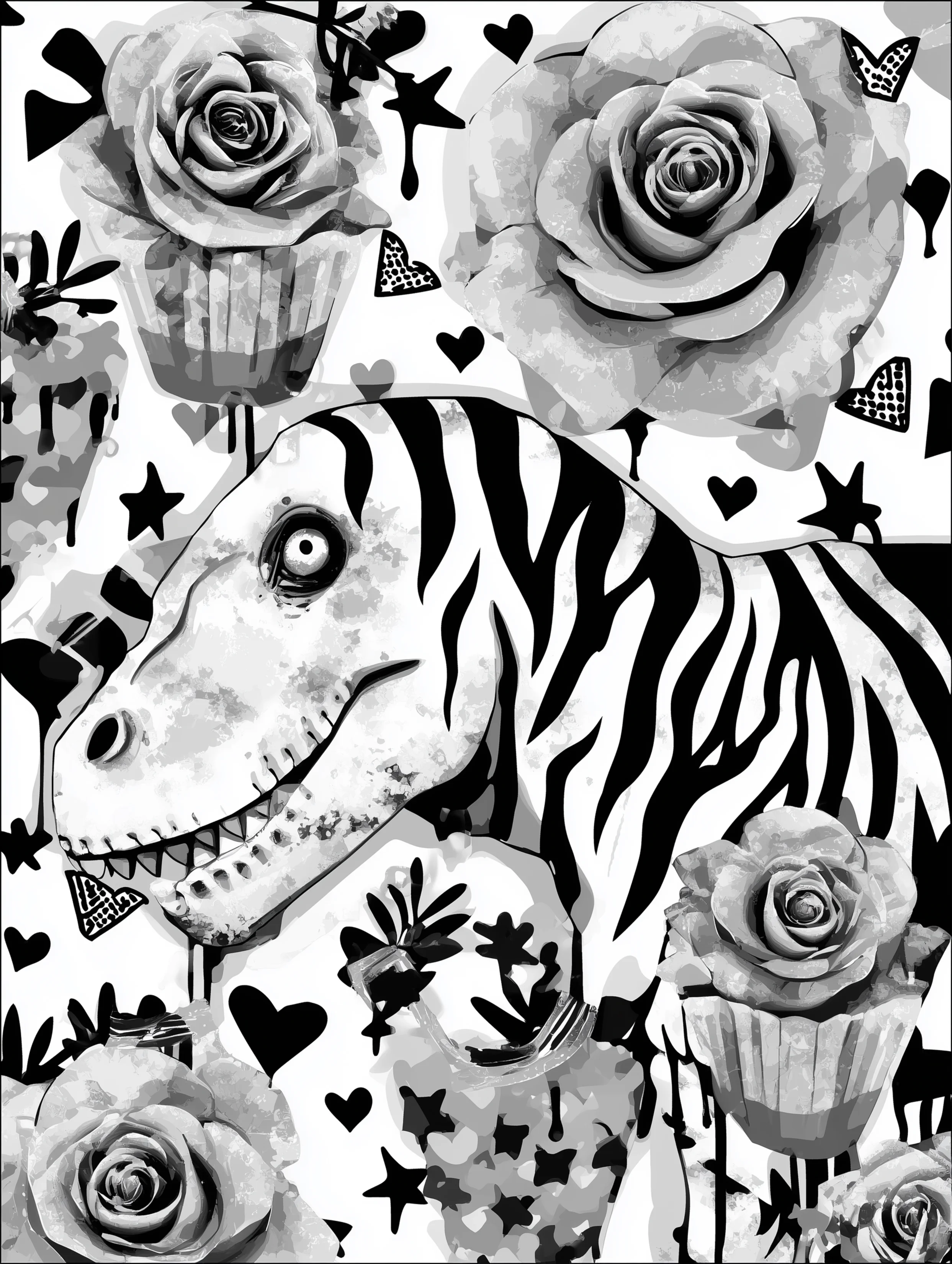 Free printable dinosaur coloring page for adults featuring a dinosaur with zebra stripes